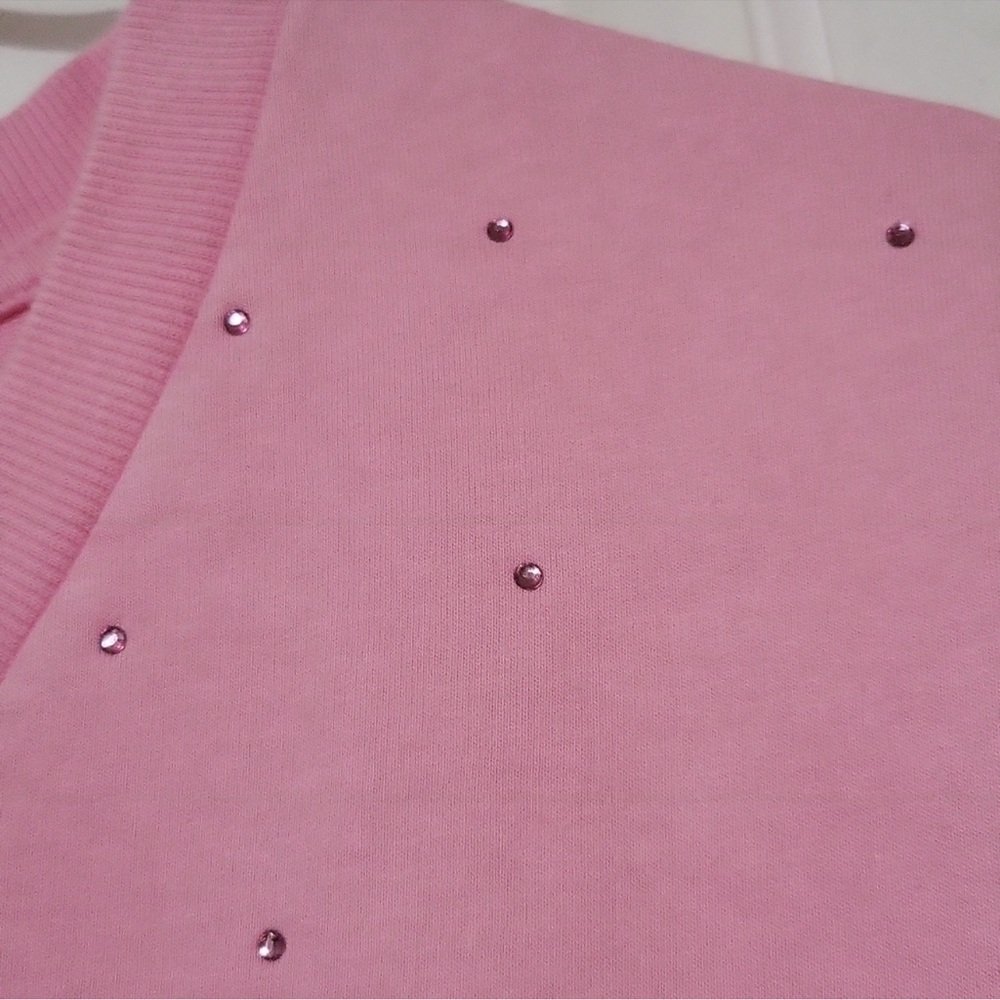 White Birch Rhinestone Cotton Pink Crew V Neck Short Sleeve Oversized Top NWOT - Picture 3 of 16